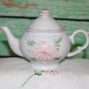 Small Porcelain Teapot, White with Pink Flowers